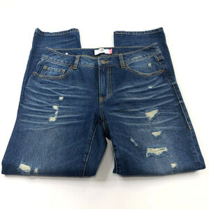 Cabi 100% BF Sz 6 (Fits 33W 30L) Mid Rise Distressed Denim Jeans MINT